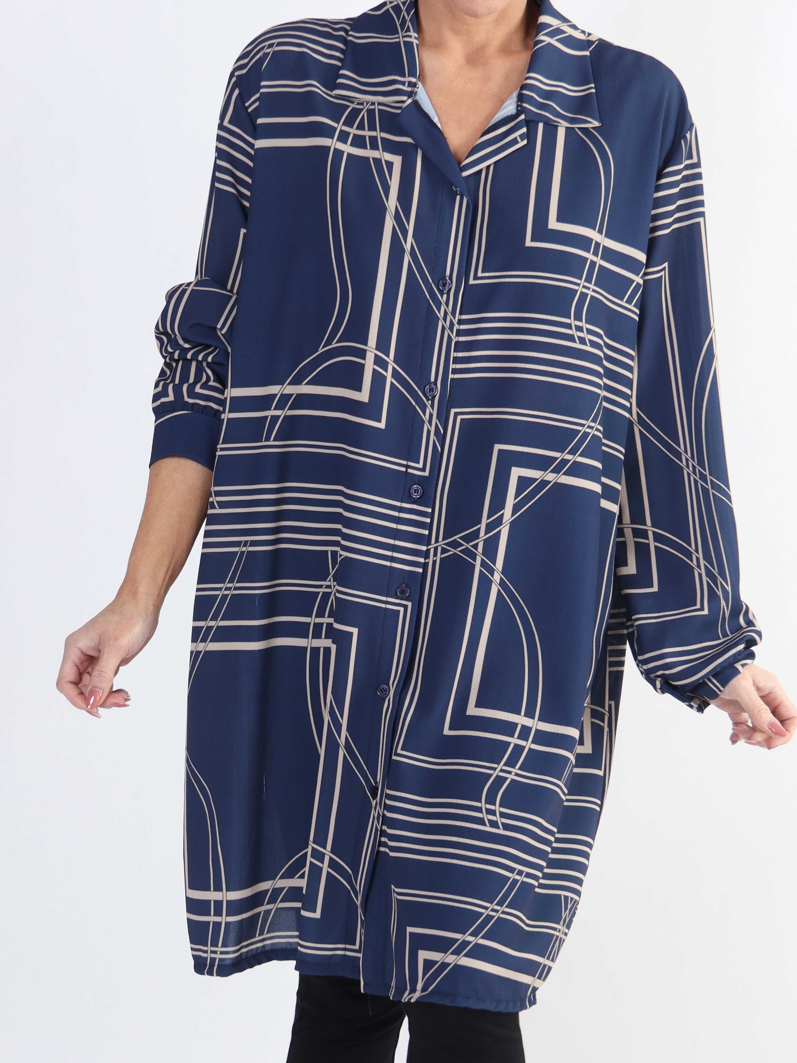 Abigail Square - Mønstret plus size skjortekjole